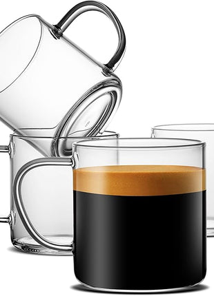 LUXU Glass Coffee Mugs Set of 4,14 oz Clear Coffee Cups,Hand Blown&Seamless Design,Heat Resistant and Explosion-Proof,Lightweight Tea Mugs with Anti Scald Handle Ideal for Home,Cafe