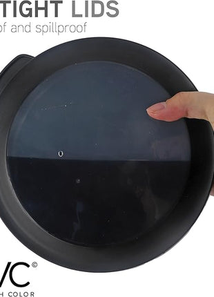 COOK WITH COLOR Mixing Bowls with Lids - 12 Piece Plastic Nesting Bowls Set includes 6 Prep Bowls and 6 Lids, Non Slip Bottom and Embossed Design - Microwave Safe (Black)