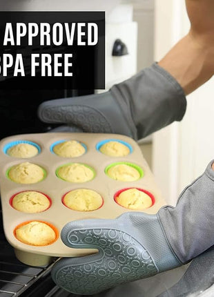 HOMWE Silicone Oven Mitts and Pot Holders, 4-Piece Set, Heavy Duty Cooking Gloves, Kitchen Counter Safe Trivet Mats, Advanced Heat Resistance, Non-Slip Textured Grip (Navy Blue)