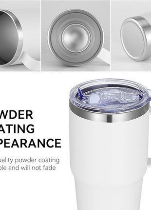 VEGOND 20 oz Tumbler Bulk with Handle Lid and Straw, Stainless Steel Insulated Travel Coffee Mug Set, Spill Proof Double Wall Metal Tumblers Cups, New White 12 Pack