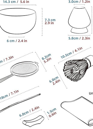 TEANAGOO Matcha Whisk Set,7 Pcs Matcha Set White,Ceremony Matcha Kit,Matcha Tea Set for Making Latte,Ceramic Bowl(chawan) whith Spout and Whisk,Gift for Matcha Lovers