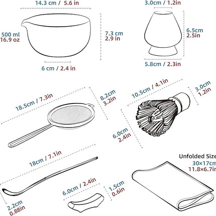 TEANAGOO Matcha Whisk Set,7 Pcs Matcha Set White,Ceremony Matcha Kit,Matcha Tea Set for Making Latte,Ceramic Bowl(chawan) whith Spout and Whisk,Gift for Matcha Lovers