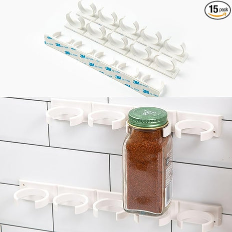 Spice Clip Grippers For Cabinet Doors - Organizer for Spices - Spice Rack Holds15 Spice Jars - Extemely Strong 3M Adhesive Gripper In White For Pantry 15 Ct