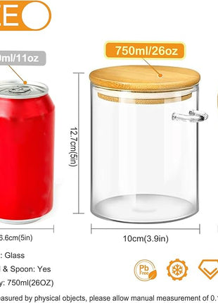 Spice Jars, Overnight Oats Containers with Airtight Lid and Spoon, Decorative Kitchen Canisters Set, Glass Storage Containers for Coffee, Tea, Sugar, Spice, Bath Salt, 1pcs (750ml)