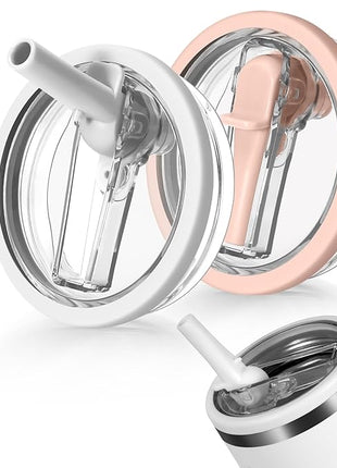 40oz Flip Straw Leak Proof Lid for Stanley H2.0 Quencher,2 Pack Tumbler Lid Replacement Spill Proof Straw Cover for Stanley Cup Accessories ProTour (White,Light Nectarine)