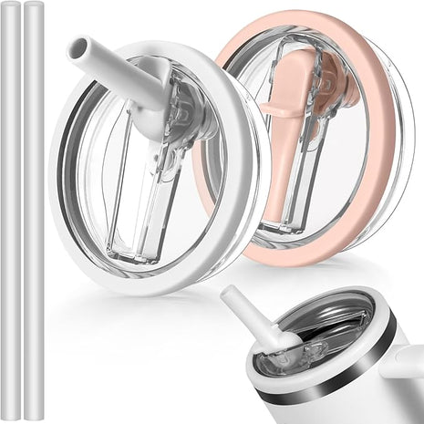 40oz Flip Straw Leak Proof Lid for Stanley H2.0 Quencher,2 Pack Tumbler Lid Replacement Spill Proof Straw Cover for Stanley Cup Accessories ProTour (White,Light Nectarine)