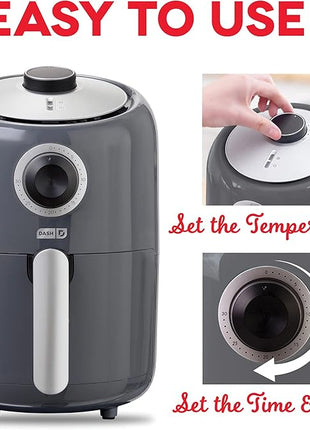 DASH Compact Air Fryer Oven Cooker with Temperature Control, Non-stick Fry Basket, Recipe Guide + Auto Shut off Feature, 2 Quart - Grey