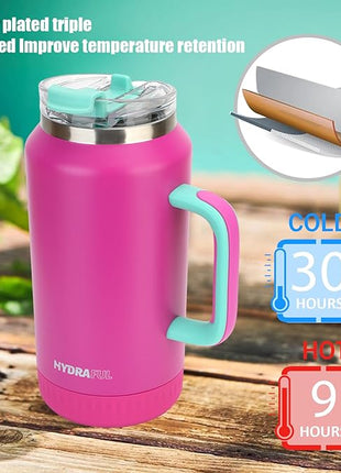 Hydraful 64 oz Tumbler with Handle and Straw - 100% Leak-Proof - Insulated Cup Reusable Stainless Steel Large Water Bottle Travel Mug for Gym, Hiking, and Camping - Gifts for Women Men Him Her