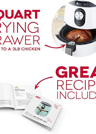 Dash Deluxe Electric Air Fryer + Oven Cooker with Temperature Control, Non-stick Fry Basket, Recipe Guide + Auto Shut off Feature, 1200-Watt, 3 Quart - White