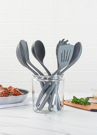 Restaurantware-Met Lux Kitchen Utensil Set, 1 Silicone Utensil Set - Consists 6 Pieces, High-Heat Tolerance, Dark Gray Silicone Kitchen Utensils, For No-Stick Cookware