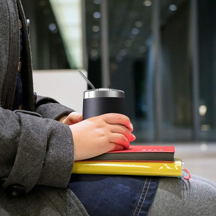 12oz Wine Tumbler with Lid With straw Stainless Steel Wine Tumbler Cups Double Wall Vacuum Insulated Travel Mugs Stemless Cup 16 Pack