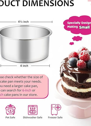 E-far 4 Inch Small Cake Pan Set of 3, Stainless Steel Mini Round Smash Cake Baking Pans, Non-Toxic & Healthy, Mirror Finish & Dishwasher Safe