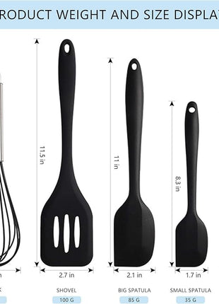 NileHome 4 Pack Silicone Spatula and Whisk Kitchen Utensils with Silicone Brush Heat Resistant BPA-free Rubber Spatula for Scraping, Baking, Cooking, Mixing-Black