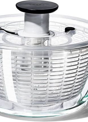 OXO Good Grips Glass Salad Spinner - Large 6.22-Qt Lettuce & Fruit Washer, Borosilicate Glass Bowl, BPA-Free, Easy Pump