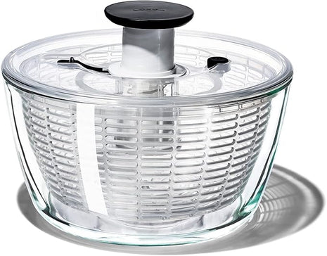 OXO Good Grips Glass Salad Spinner - Large 6.22-Qt Lettuce & Fruit Washer, Borosilicate Glass Bowl, BPA-Free, Easy Pump