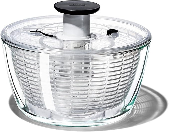 OXO Good Grips Glass Salad Spinner - Large 6.22-Qt Lettuce & Fruit Washer, Borosilicate Glass Bowl, BPA-Free, Easy Pump