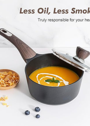 SENSARTE Pots and Pans Set Non stick, Non toxic Healthy Induction Cookware Set, 14 Pcs Non Stick Kitchen Cooking Set with Frying Pans Set & Saucepan, PFOA PFOS APEO Free, Black