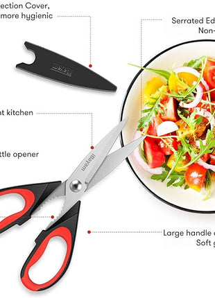 iBayam Kitchen Scissors All Purpose Heavy Duty, Kitchen Utensils Set, Stainless Steel Cooking Utensils Gadgets, Meat Poultry Food Shears Dishwasher Safe Utility Tools Home Gift, with Protective Sheath