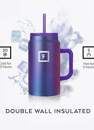 IRON °FLASK Co-Pilot Insulated Mug w/Straw & Flip Cap Lids - Cup Holder Bottle for Hot, Cold Drink - Leak-Proof - Water, Coffee Portable Travel Mug - Sage, 50 Oz