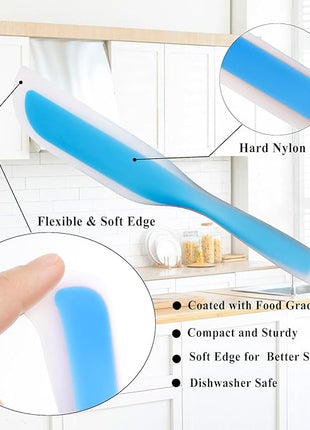 Nonstick Silicone Knife Shaped Flexible Kitchen Spatula Scraper Turner,Kitchen Cooking Utensils With Nylon Core (Blue)
