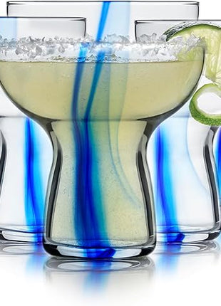 Libbey Blue Ribbon Stemless Margarita Glasses, Shallow Bowl Lightweight Margarita Glasses Set of 6, Margarita Set for Parties