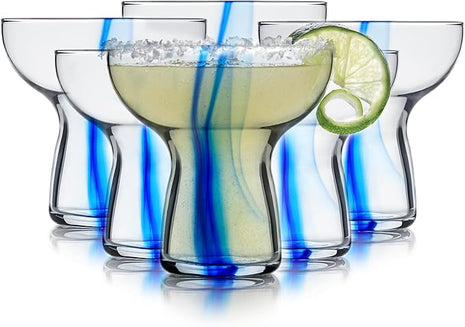 Libbey Blue Ribbon Stemless Margarita Glasses, Shallow Bowl Lightweight Margarita Glasses Set of 6, Margarita Set for Parties