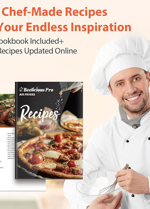 Beelicious 5.8QT Large Air Fryer, 12-in-1 Digital Airfryer with Clear Window, 40+ Recipes, Flavor-Lock Tech, Shake Reminder, Compact, Quiet, Dishwasher Safe, Nonstick (Black)