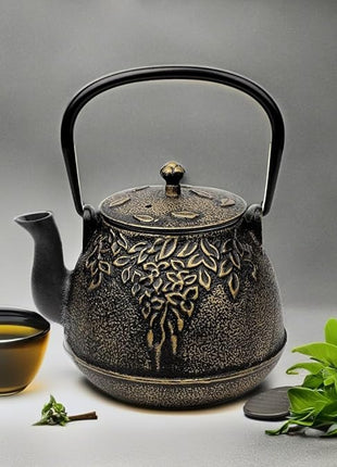 Tea Kettle, Toptier Japanese Cast Iron Tea Kettle for Stove Top, Stovetop Safe Cast Iron Teapot with Infusers for Loose Tea, 40 Ounce (1200 ml), Black