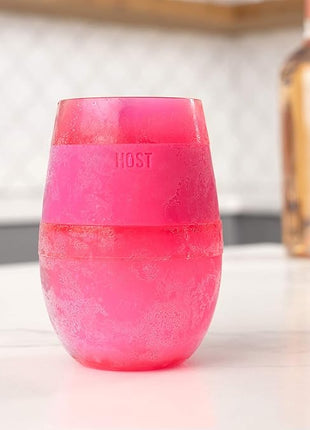 Host Cooling Cup Set of 1 Plastic Double Wall Insulated Freezable Drink Chilling Tumbler with Freezing Gel, Wine Glasses for Red and White Wine, 8.5 oz, Translucent Magenta