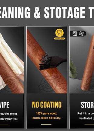 Walfos Mini Rolling Pin Set - Small Natural Wooden Rolling Pins (8inch) With Non-stick Silicone Fiber Baking Mat, Baking Dough Roller for Pizza, Pie, Pasta, Bread, Pastry