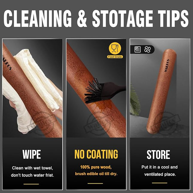 Walfos Mini Rolling Pin Set - Small Natural Wooden Rolling Pins (8inch) With Non-stick Silicone Fiber Baking Mat, Baking Dough Roller for Pizza, Pie, Pasta, Bread, Pastry