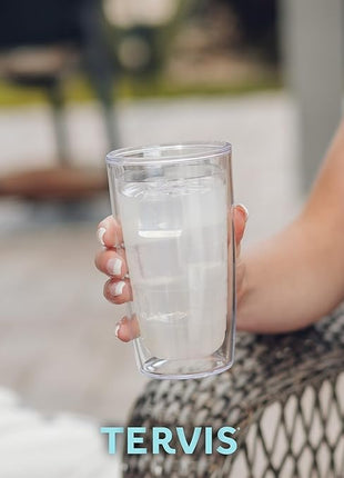 Tervis Clear & Colorful Tabletop Made in USA Double Walled Insulated Tumbler Travel Cup Keeps Drinks Cold & Hot, 16oz, Clear