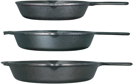 Lodge Seasoned Cast Iron 3 Skillet Bundle. 12 Inches and 10.25 Inches with 8 Inch Set of 3 Cast Iron Frying Pans