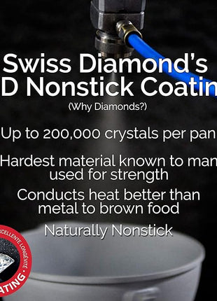 Swiss Diamond 11 Inch Frying Pan Nonstick Diamond Frying Pan, Aluminum Coated Skillet, Dishwasher Safe and Oven Safe Fry Pans, Grey