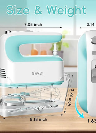 Hand Mixer Electric Handheld, 5-Speed Handheld Mixer, 380W Electric Mixer with Stainless Steel Whisk Beater Attachments, Snap-On Storage Case, Measuring Cups, Kitchen Cake Mixers for Baking Supplies