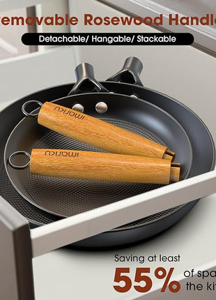 imarku Pot Set with Removeable Handle, 8inch & 12inch Honeycomb Nonstick Frying Pan Set, Dishwasher Safe, Oven Safe Fast Heating Pots and Pans Set, Induction Non Stick Frying Pans