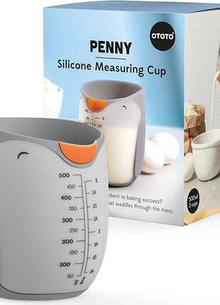 OTOTO Penny Penguin Silicone Measuring Cups for Cooking - 500ml 2 Cup Cute Measuring Cups for Baking, BPA-Free, Microwave Safe, Penguin Gifts, Cute Kitchen Accessories, Funny White Elephant Gifts