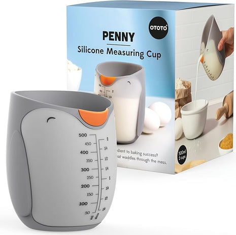 OTOTO Penny Penguin Silicone Measuring Cups for Cooking - 500ml 2 Cup Cute Measuring Cups for Baking, BPA-Free, Microwave Safe, Penguin Gifts, Cute Kitchen Accessories, Funny White Elephant Gifts