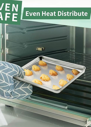 Baking Sheets Set of 2, HKJ Chef Cookie Sheets 2 Pieces Stainless Steel Baking Pans & Toaster Oven Tray Pans, Rectangle Size 9L x 7W x 1H inch & Non Toxic & Healthy & Easy Clean
