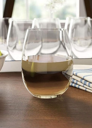 Stemless Wine Glass, Red & White 15oz Stemless Wine Glass Set of 4, Drink Glasses with Durable Chip Resistant Rim, Large Wine Glasses for Enhanced Aeration, Wine Accessories for Parties (15oz - 4Pack)
