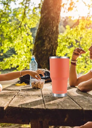 D·S 30oz Orange Tumbler Stainless Steel Insulated Travel Mug with Straw Lid Cleaning Brush (30oz Orange)