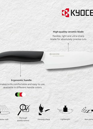 Kyocera Advanced Ceramics – Revolution Series 3-Piece Ceramic Knife Set: Includes 6-inch Chef's Knife; 5-inch Micro Serrated Knife; and 3-inch Paring Knife; Black Handles with White Blades