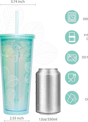 bzyoo SIP 24oz (710ml) Double Wall Plastic Tumbler with Lid and Straw Cold Drink Travel Mug Reusable Ice Coffee Tea Cup Perfect for Office Poolside Parties Gifts Color: Pearl Green