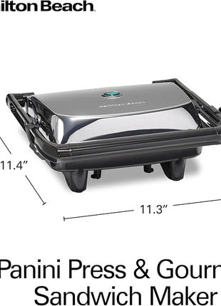 Hamilton Beach Panini Press Sandwich Maker & Electric Indoor Grill with Locking Lid, Opens Wide to Fit Any Thickness for Quesadillas, Burgers & More, Nonstick 8" x 10" Grids, Chrome (25460AG)