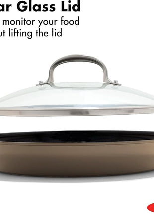 OXO Enhanced 12” Nonstick Frying Pan Skillet with Lid, Ceramic PFAS-Free Cookware, Stainless Steel Handle, Eggs & Omelets, Dishwasher & Oven Safe, Biscuit Brown