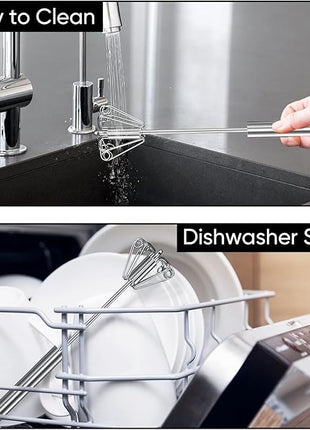 Newness Whizzy Whisk, Stainless Steel Semi Automatic Blender for Home -Versatile Tool for Egg Beater, Milk Frother, Hand Push Whisk - Kitchen Utensil for Blending, Whisking, Beating & Stirring