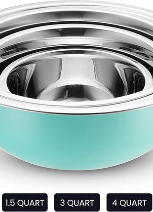 WHYSKO Stainless Steel Mixing Bowls With Lids Set, 5 Sizes Nesting Mixing Bowls for Your Kitchen Meal Prep, Cooking, Baking, and Food Storage (Blue Bowls with White Lids)