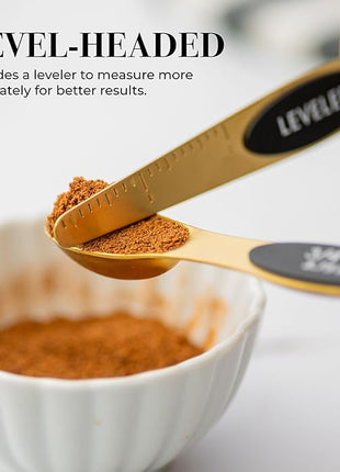 Magnetic Measuring Spoons Set – Stainless Steel Gold Measuring Spoons for Cooking and Baking – Cute and Durable Gold Kitchen Accessories - Great for Gifting