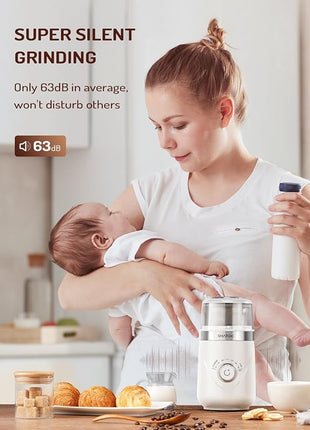 SHARDOR Electric Super Silent Blade Coffee Grinder, Timed Grind Control Rotary Knob, Adjustable Coarse to Fine for Coffee Beans, Spices & Herbs, with 1 Removable Stainless Steel Bowl, Cream