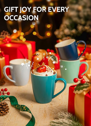 Sweese Porcelain Coffee Mugs - 12 Ounce - Set of 6, Cups for Latte, Hot Tea, Cappuccino, Mocha, Cocoa, Multicolor, Blue Assorted Colors